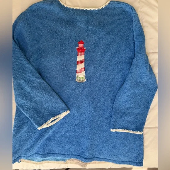 Blue Nautical Sweater with Lighthouse Design - Picture 4 of 7